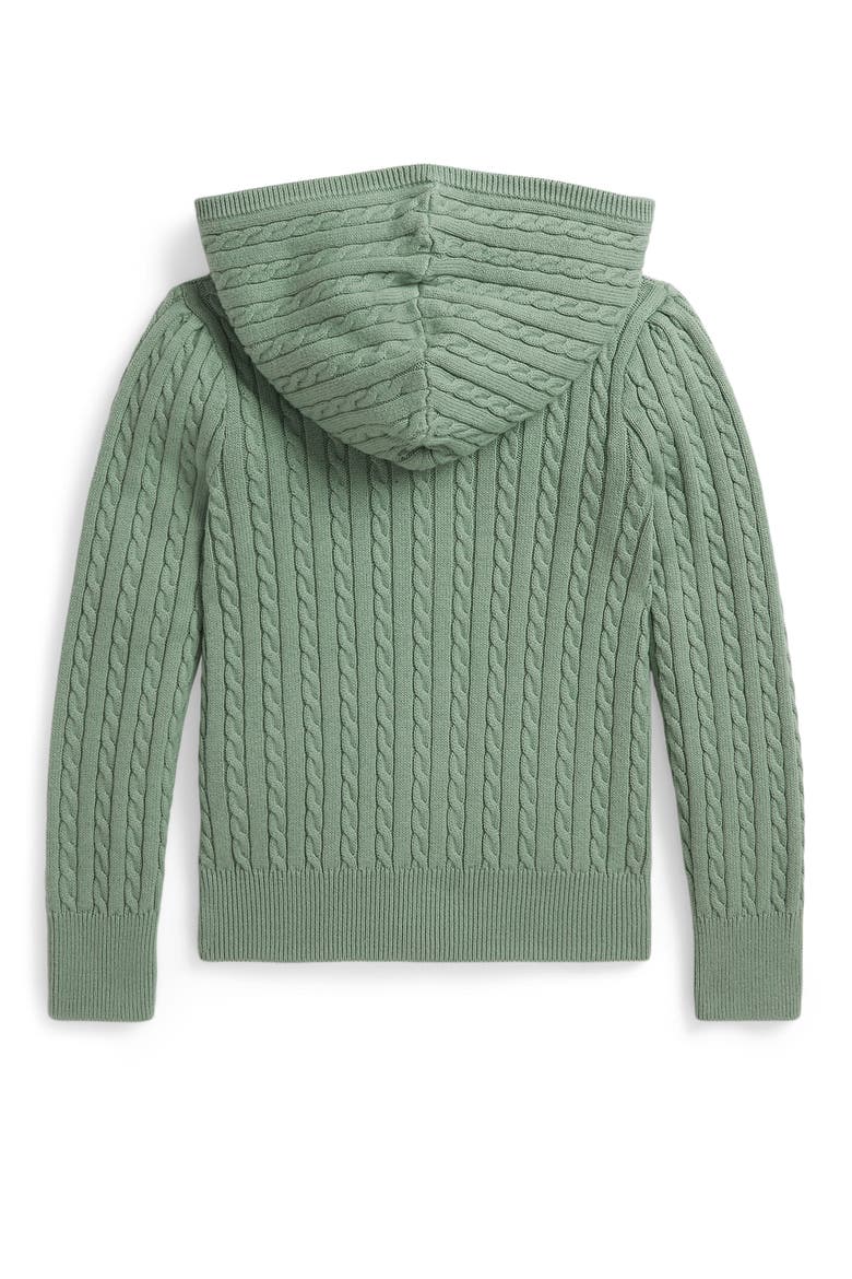 Kids' Hooded Cable Stitch Cotton Zip Cardigan, Alternate, color, FADED MINT