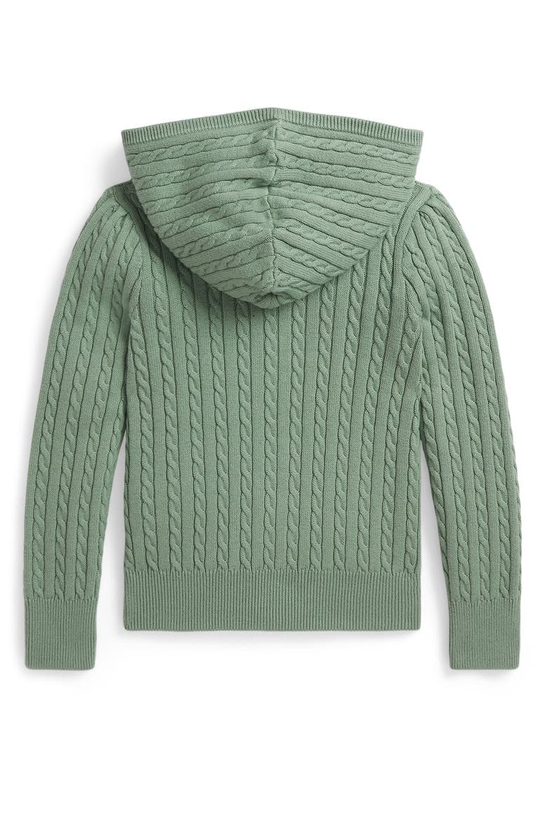 Polo Ralph Lauren Kids' Hooded Cable Stitch Cotton Zip Cardigan, Alternate, color, Faded Mint