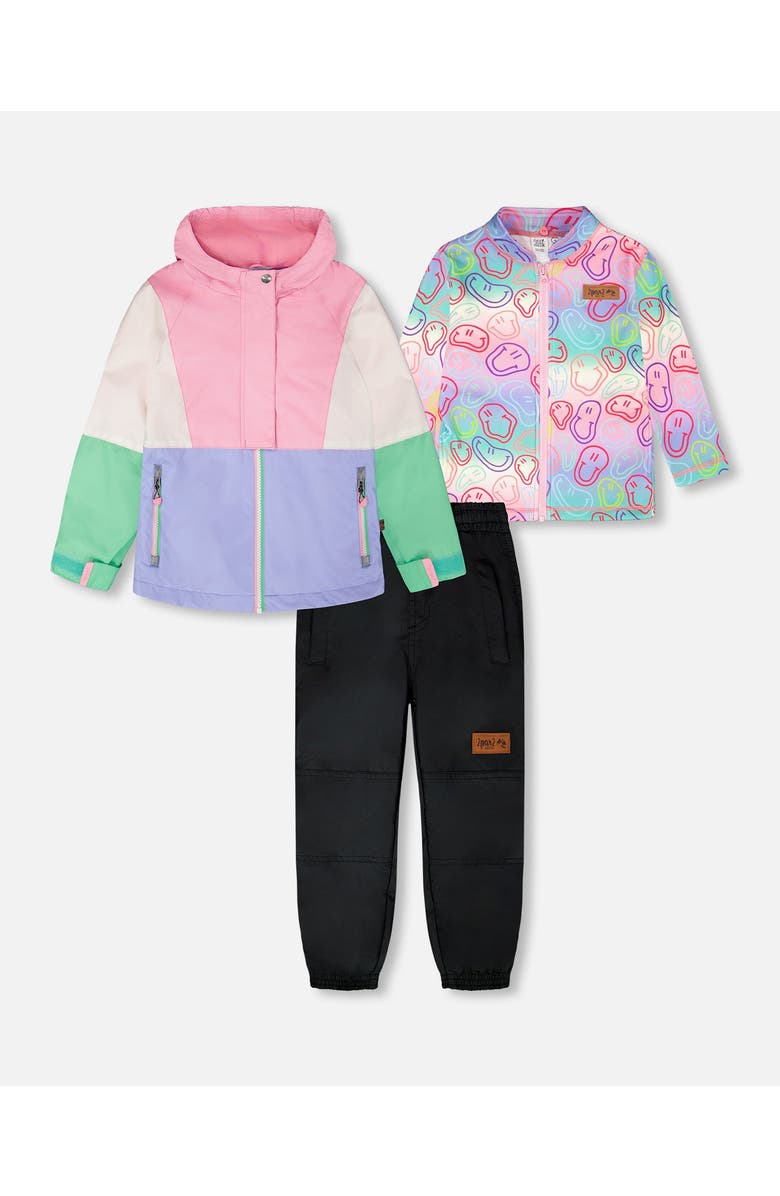 Deux par Deux 3-in-1 Two-Piece Mid-Season Colorblock Outerwear Set, Main, color, Pink Colorblock