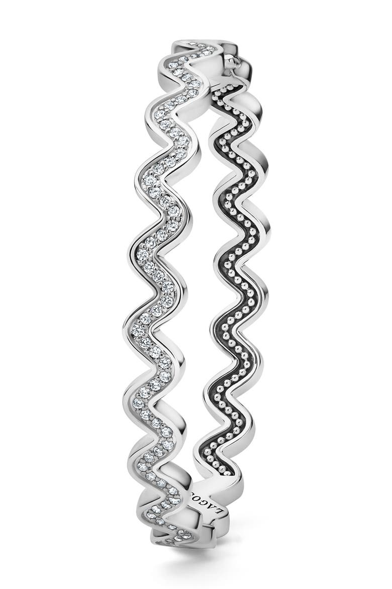 Caviar Spark Diamond Wave Bangle, Alternate, color, SILVER