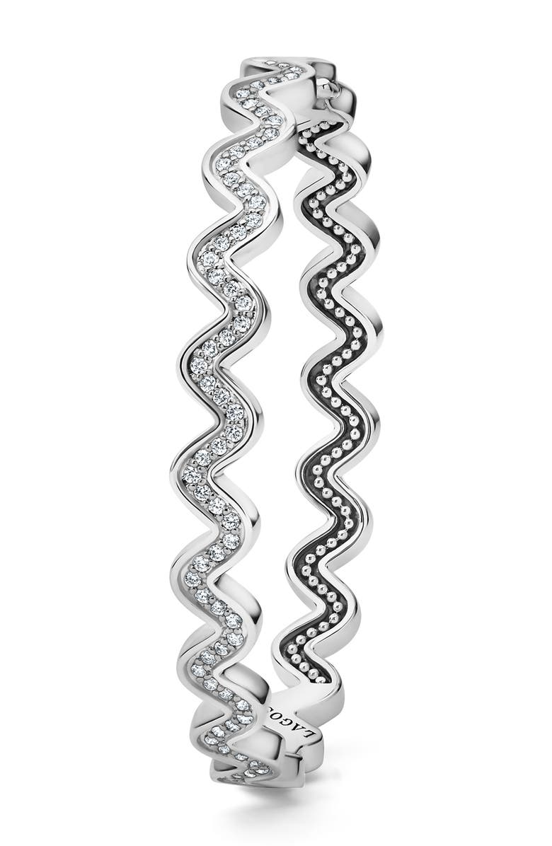 LAGOS Caviar Spark Diamond Wave Bangle, Alternate, color, Silver