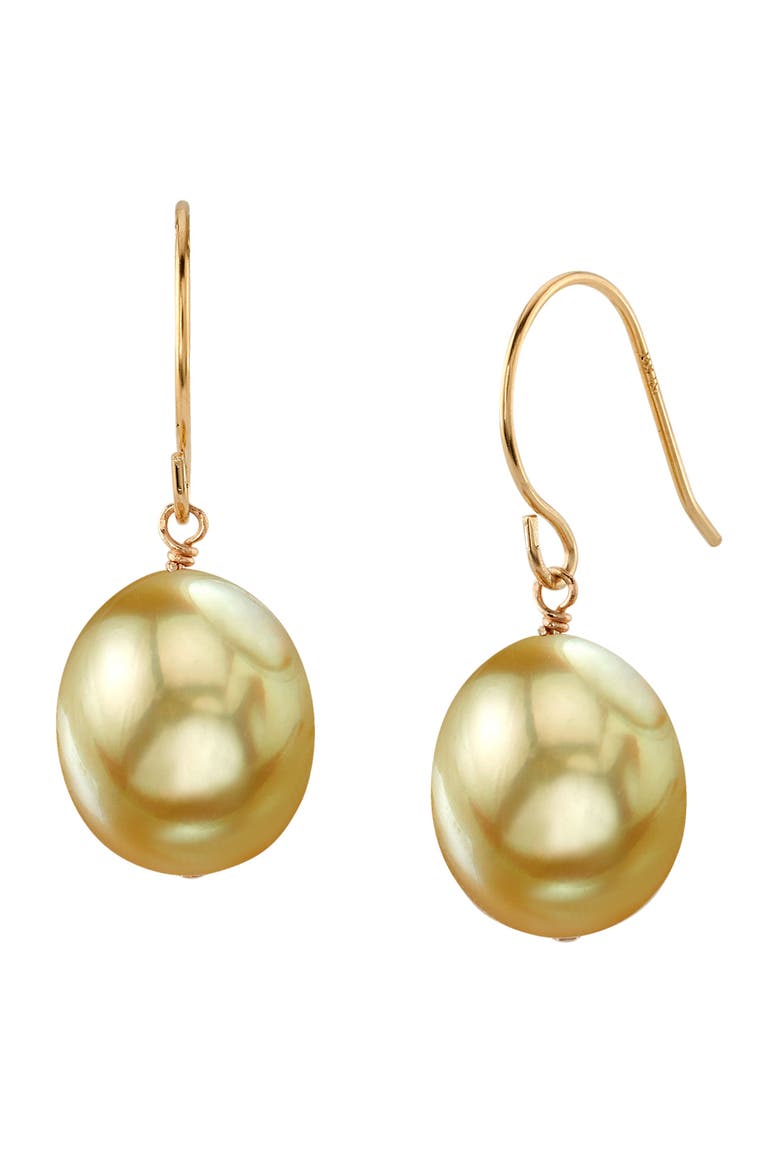 Golden South Sea Drop Pearl Dangling Tincup Earrings, Main, color, Yellow Gold