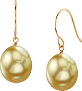 The Pearl Source Golden South Sea Drop Pearl Dangling Tincup Earrings