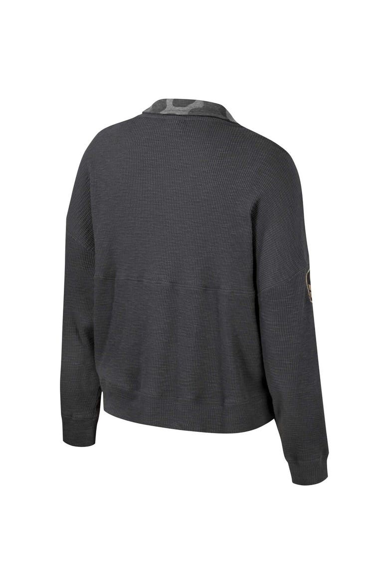 Women's Colosseum  Heather Charcoal Nebraska Huskers OHT Military Appreciation Payback Henley Thermal Sweatshirt, Alternate, color, Heather Charcoal