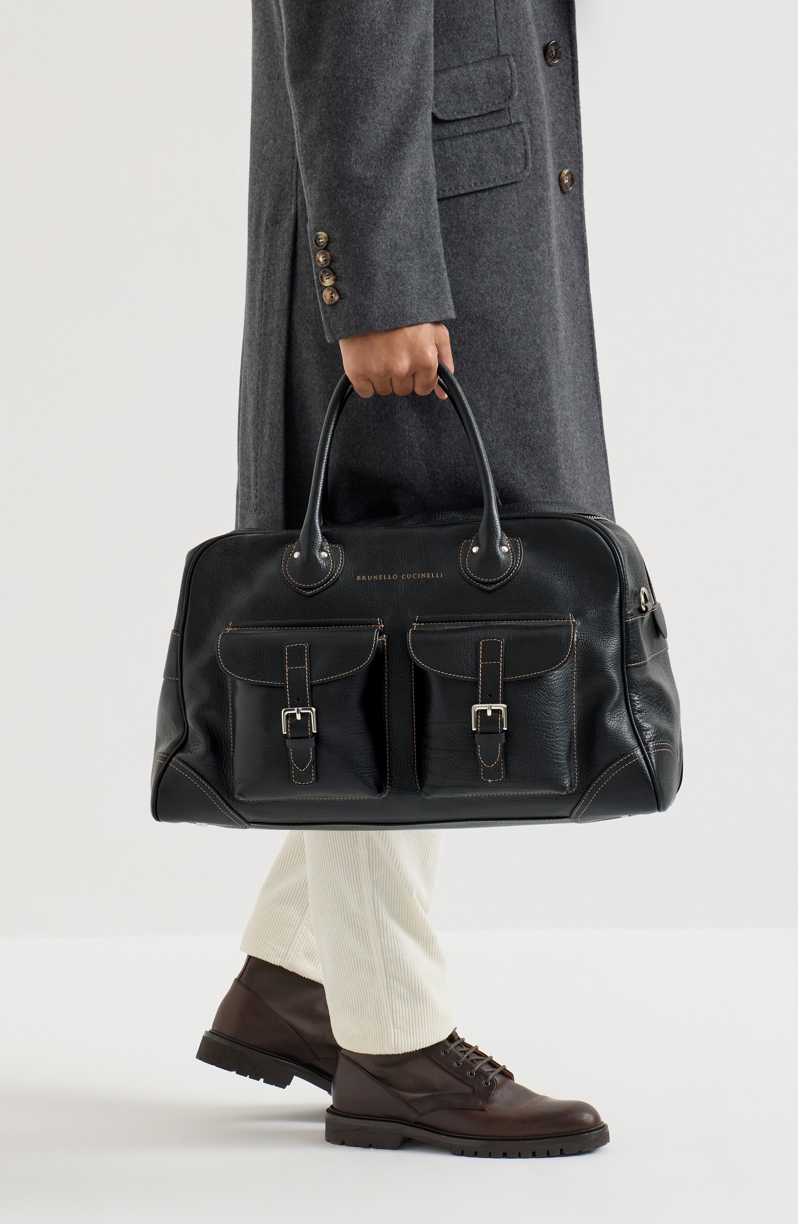 Grained calfskin weekender bag, Alternate, color, Black