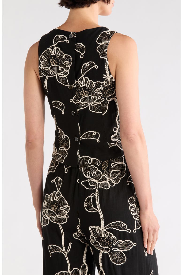 Sleeveless Embroidered Top, Alternate, color, BLACK/ IVORY