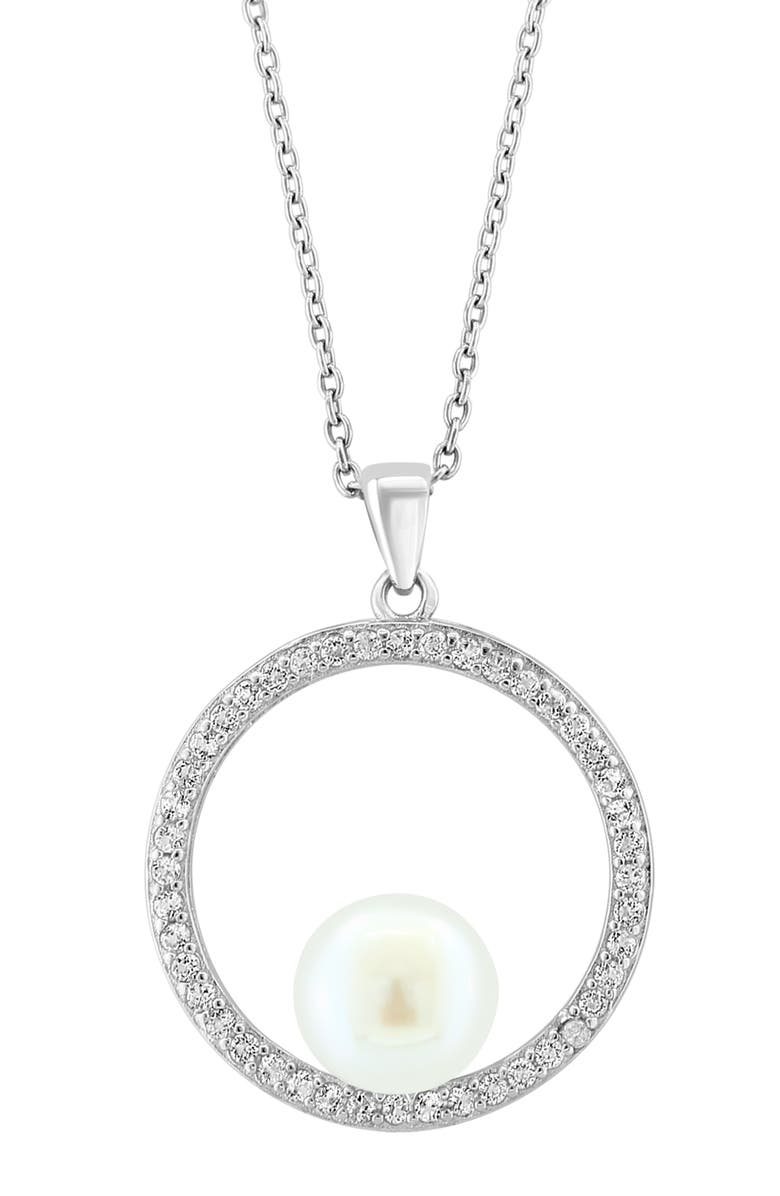 EFFY Sterling Silver White Sapphire & Freshwater Pearl Pendant Necklace, Alternate, color, White