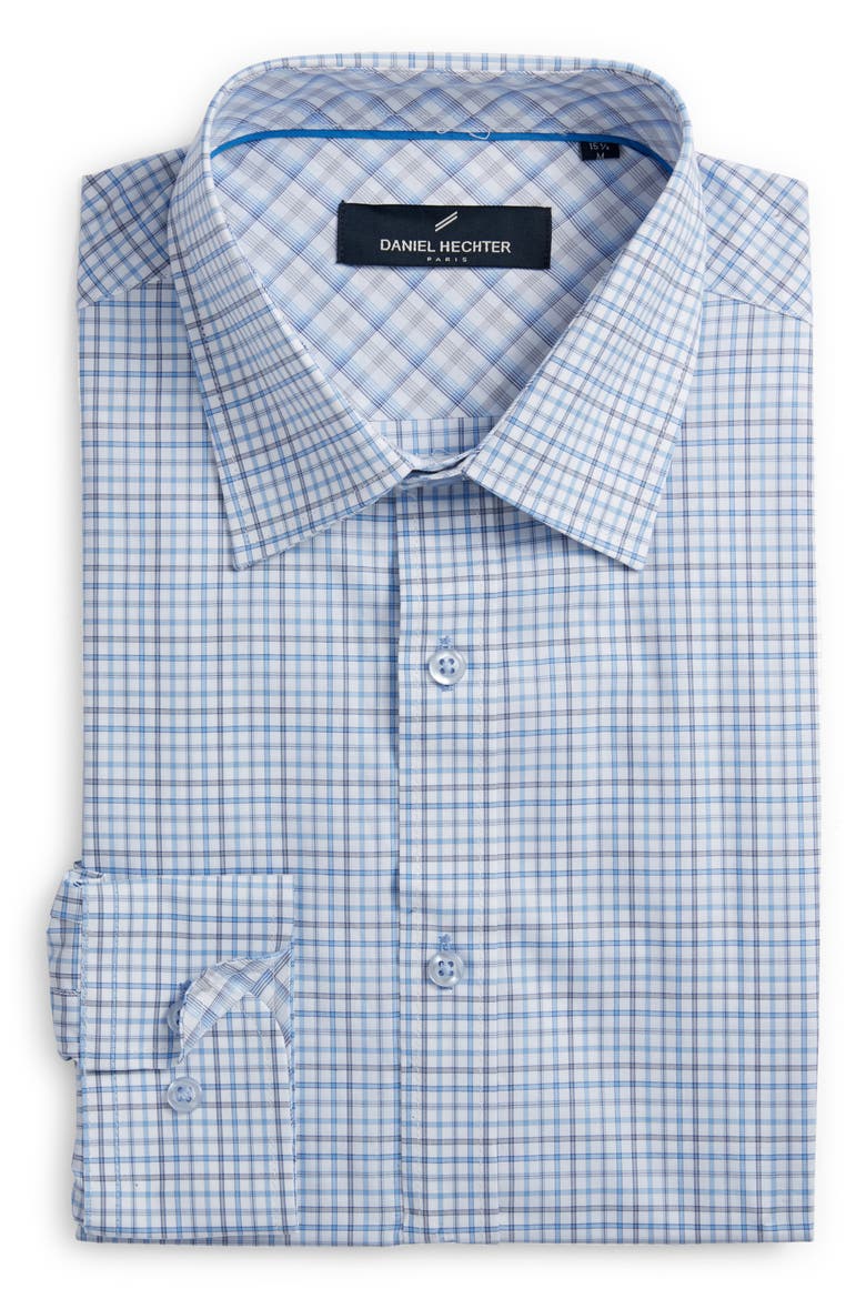 Trim Fit Plaid Dress Shirt, Alternate, color, BLUE