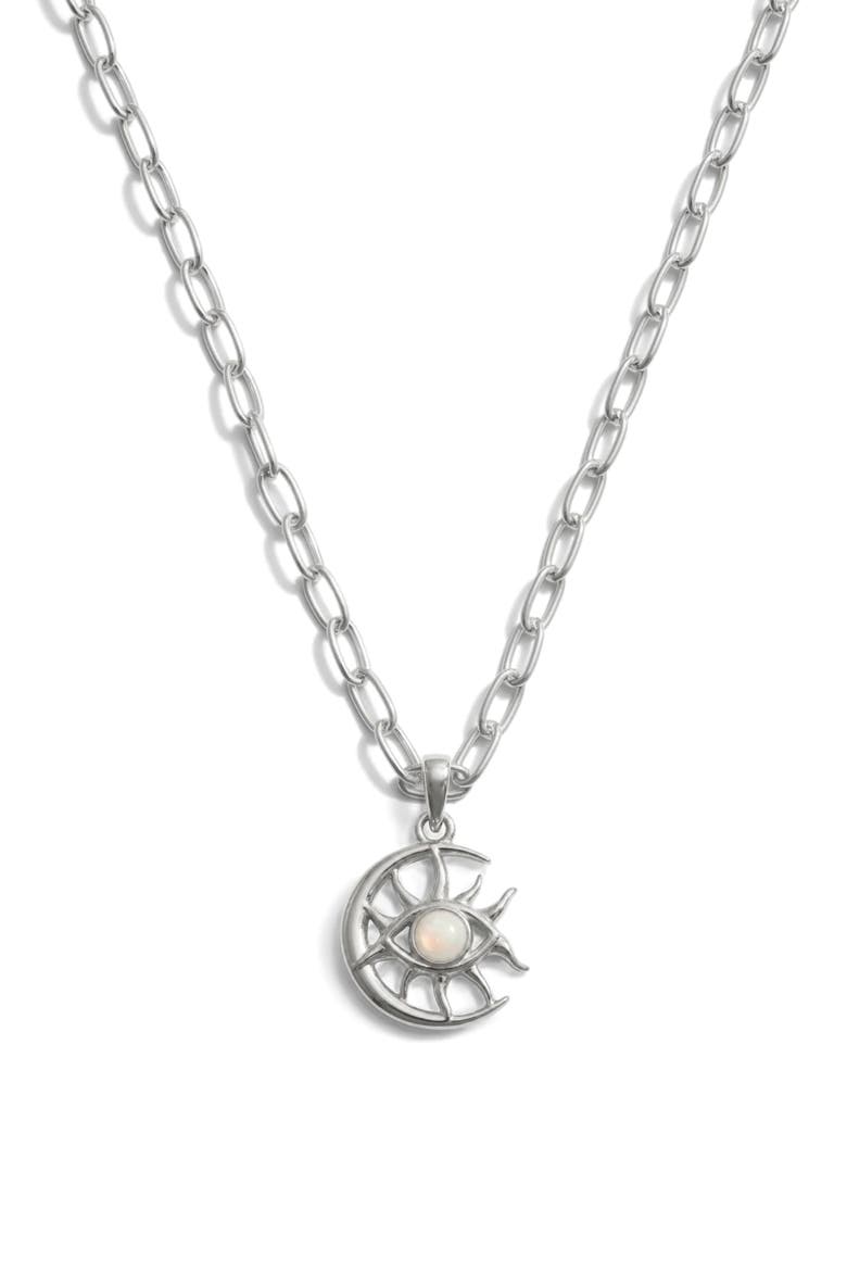Cosmic Moon Eye Pendant Necklace, Main, color, METALLIC SILVER