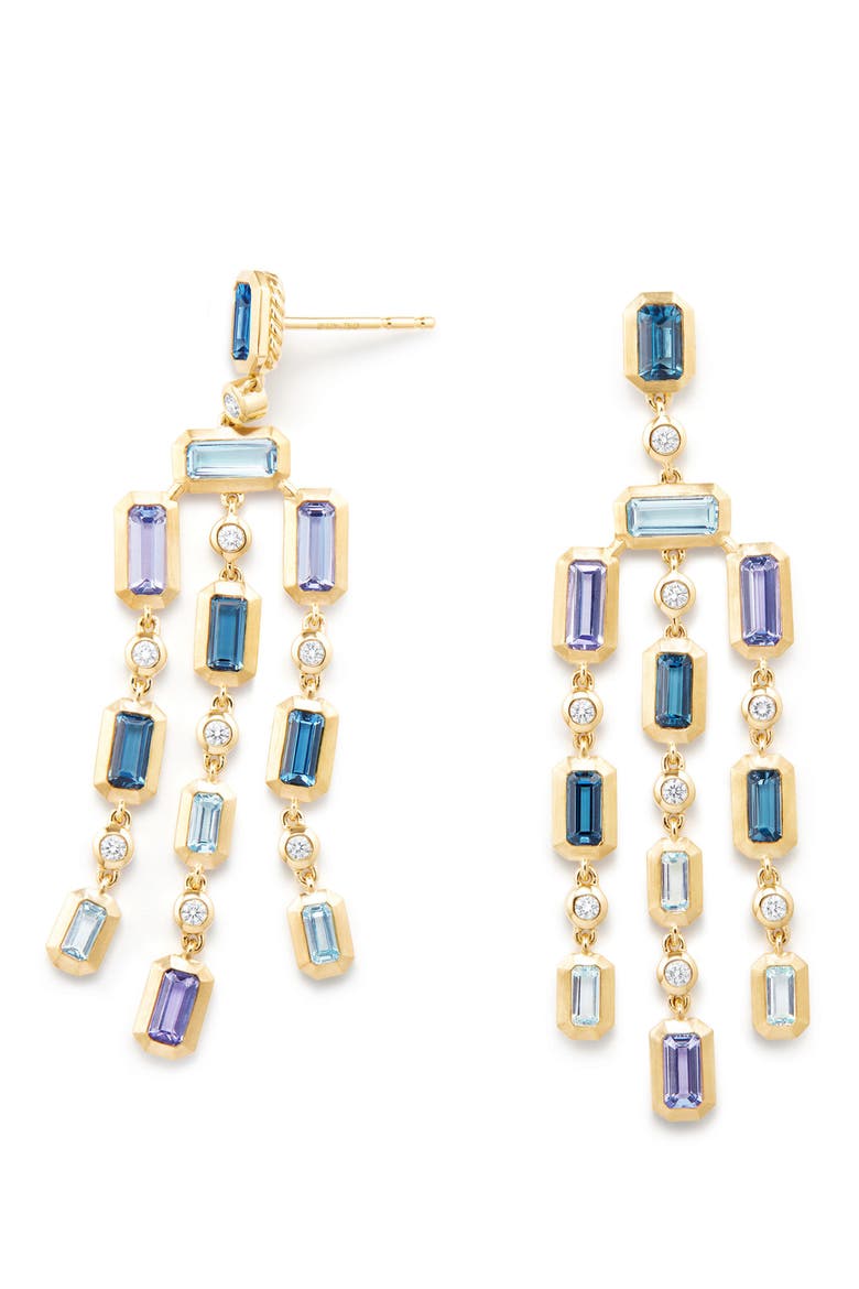 Novella Earrings with Diamonds, Alternate, color, GOLD/ DIAMOND/ BLUE TOPAZ
