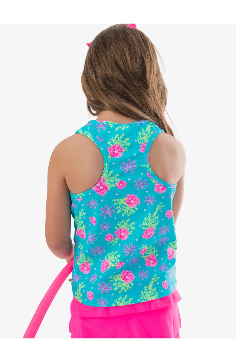 RuffleButts Girls UPF50+ Active Tank Top, Alternate, color, Neon Happy Hibiscus