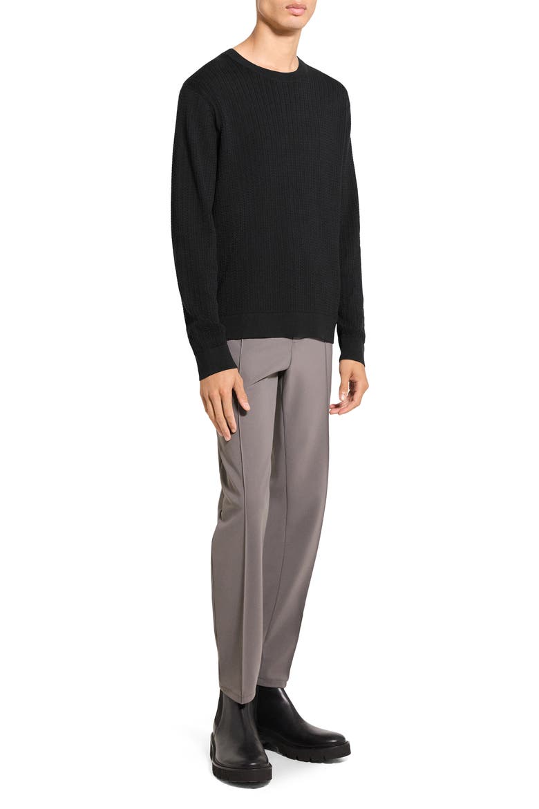 Riland Cable Stitch Cotton Crewneck Sweater, Alternate, color, BLACK