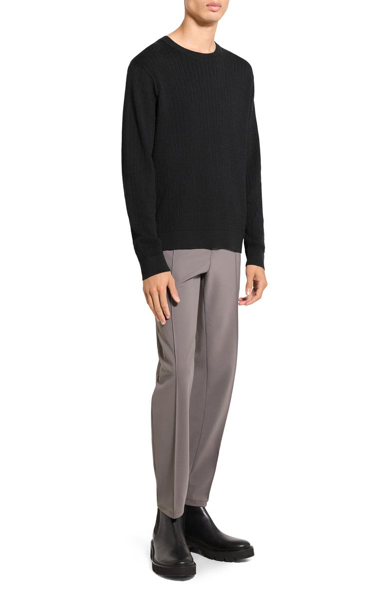 Theory Riland Cable Stitch Cotton Crewneck Sweater, Alternate, color, Black