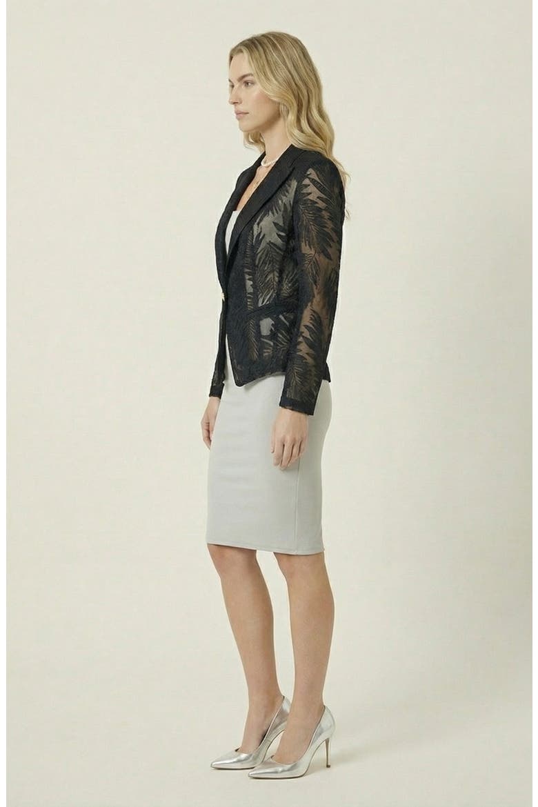 Sheer Lace Sleeved Tailored Blazer, Alternate, color, Black
