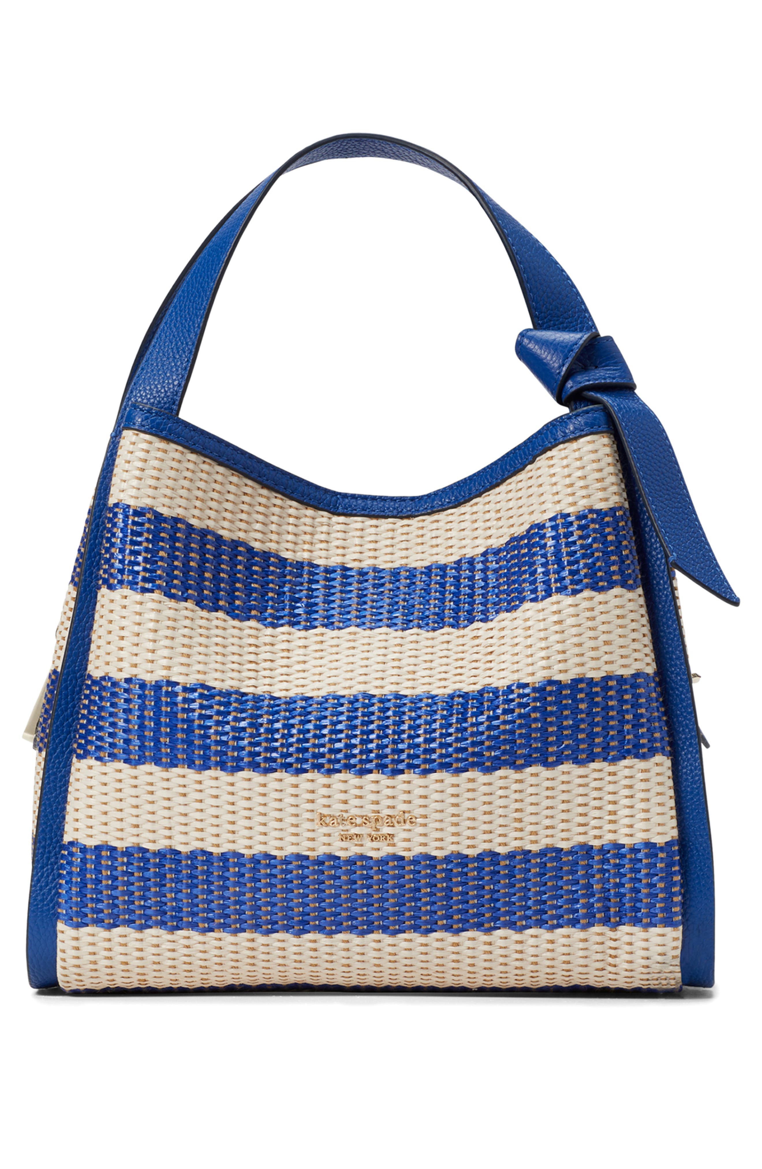 Kate Spade New York medium knott stripe woven straw shoulder bag, Main, color, 