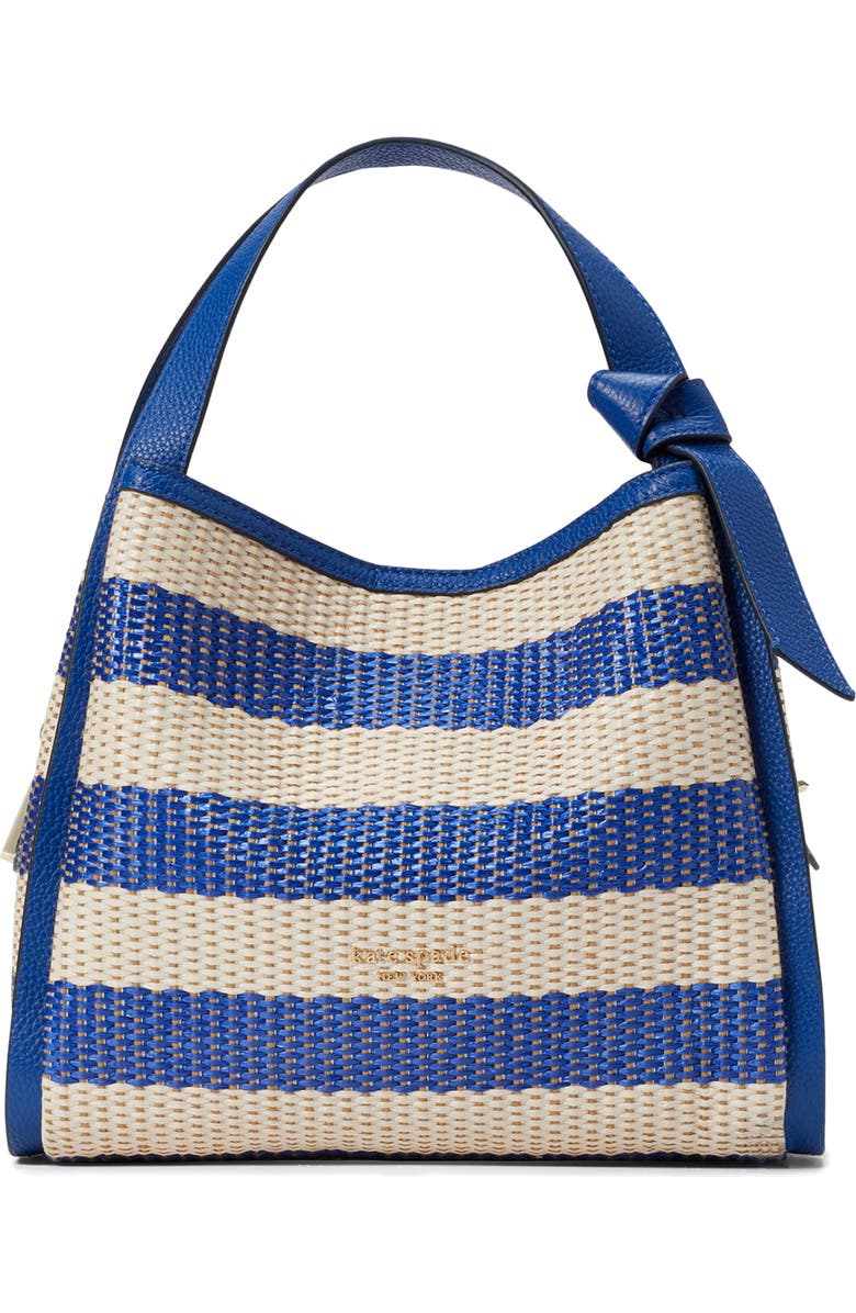 Kate Spade New York medium knott stripe woven straw shoulder bag, Main, color,