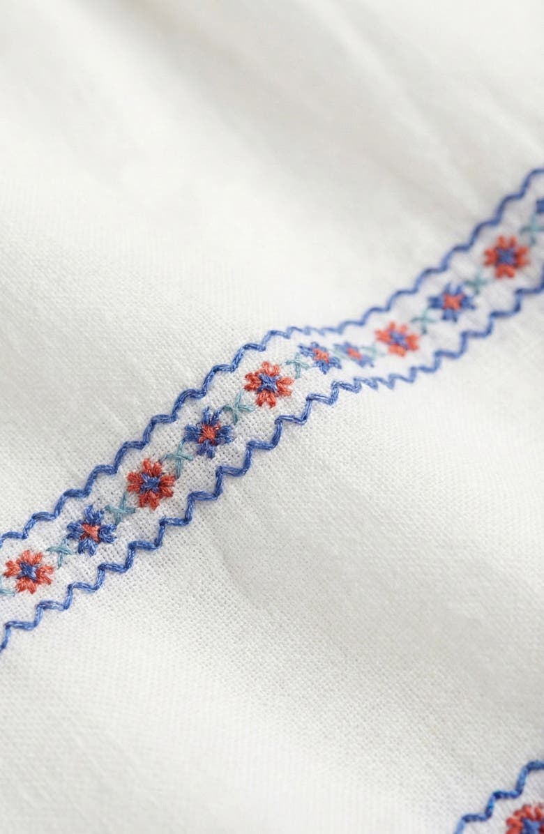 Modenaire Sleeveless Tiered Mini Dress with Embroidered Trim and Tie Straps, Alternate, color, White / Blue / Red