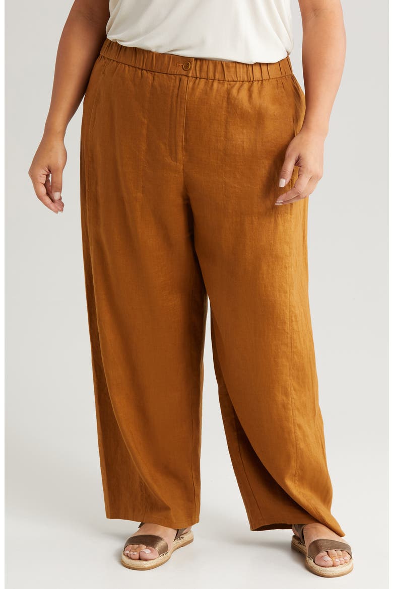 Wide Leg Organic Linen Ankle Pants, Main, color, BRONZE