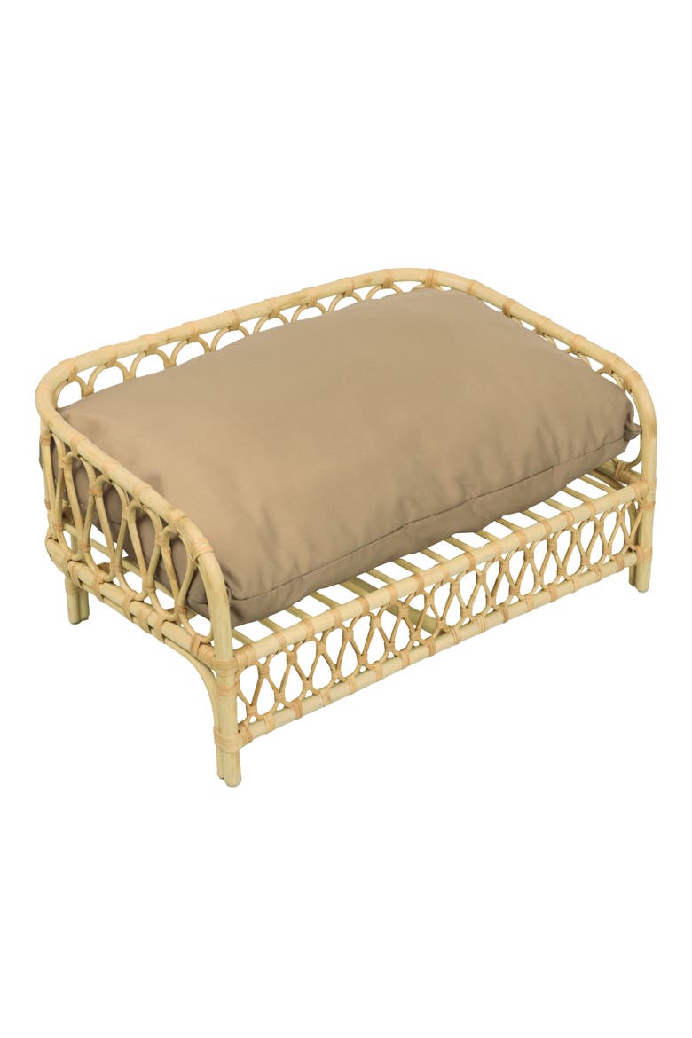 Elevate Handwoven Rattan Pet Daybed with Machine-Washable Cushion, Main, color, Light Brown