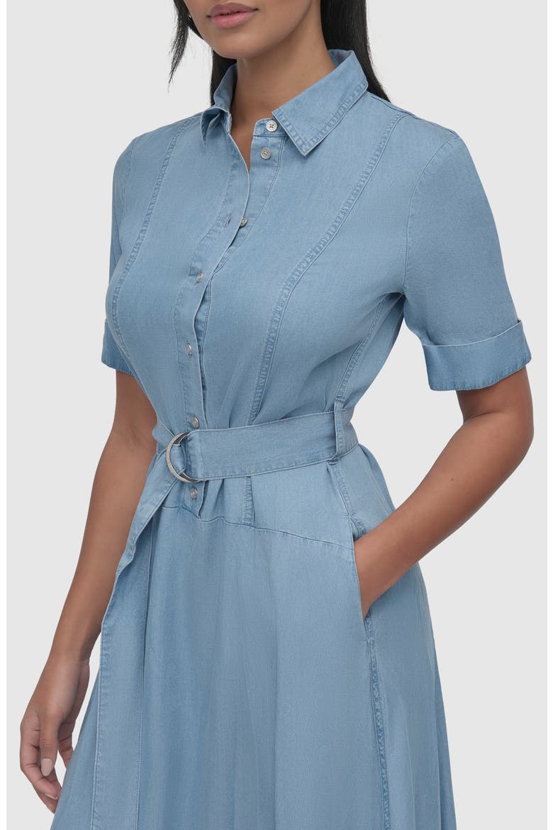 Belted Drop Waist Denim Midi Dress, Alternate, color, CHAMBRAY