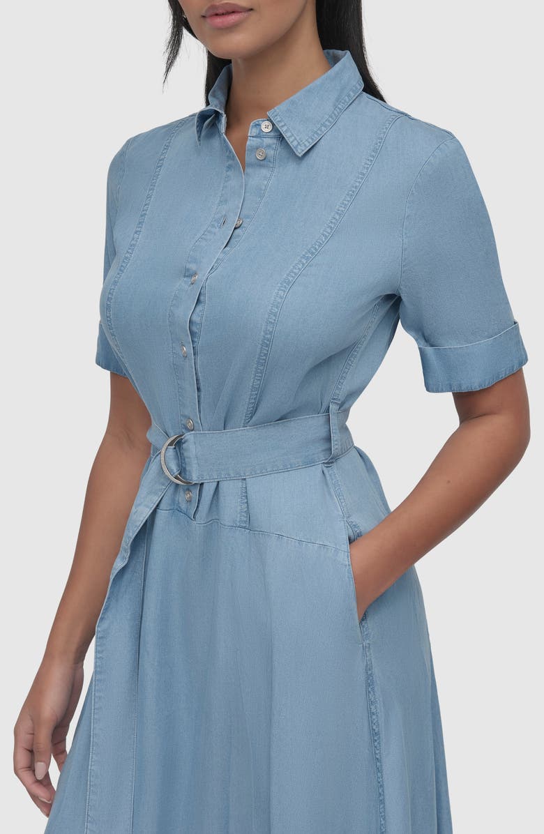 DKNY Jeans Belted Drop Waist Denim Midi Dress, Alternate, color, Chambray