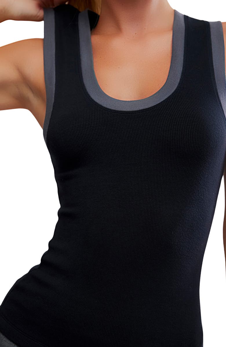Free People Longer Days Rib Tank, Alternate, color, Black