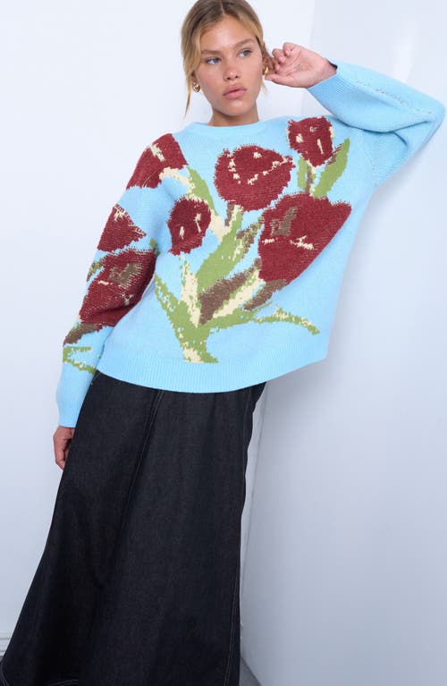 Topshop Tulip Textured Sweater In Blue