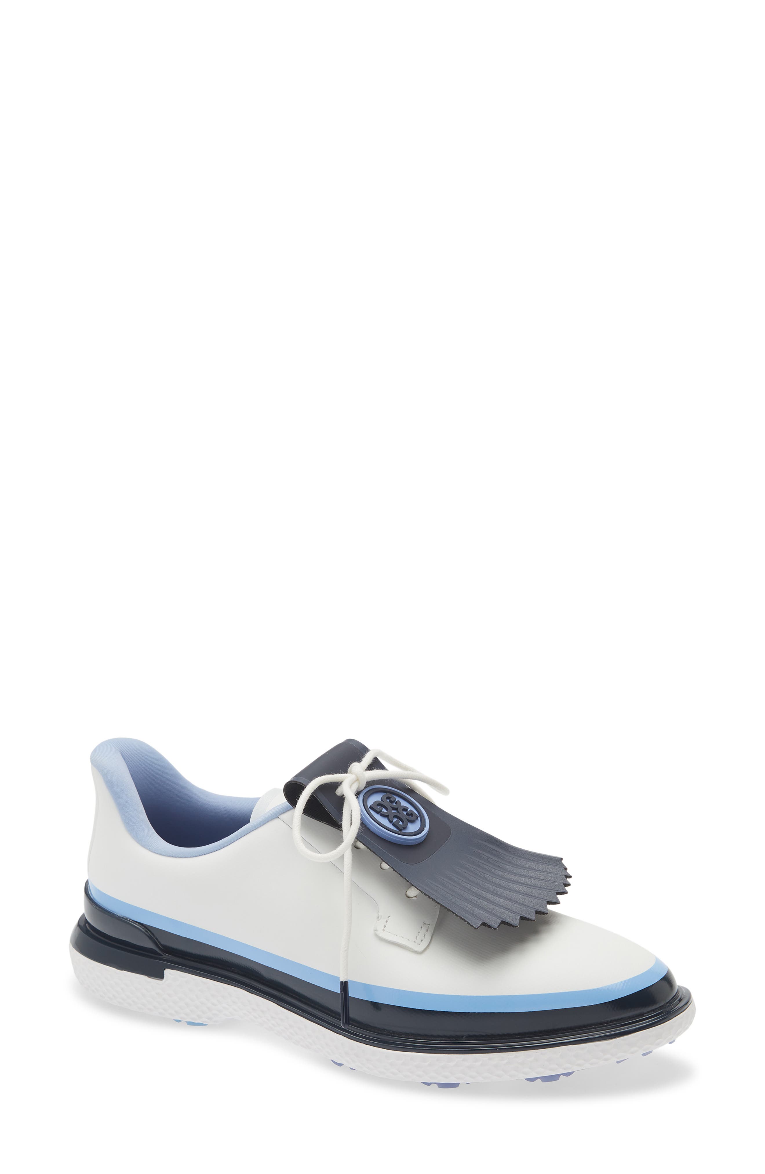 G/FORE Gallivanter Tuxedo Stripe Golf Shoe, Main, color, Snow/ Twilight