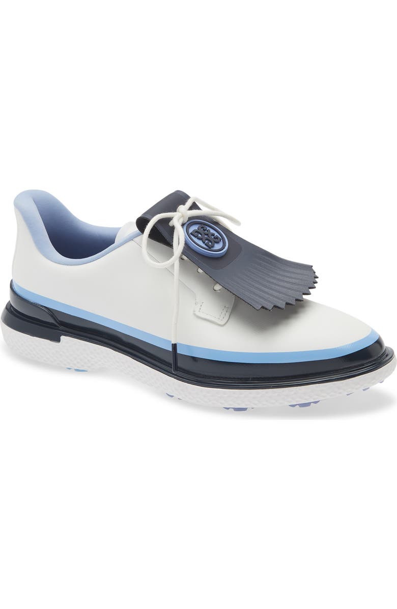 G/FORE Gallivanter Tuxedo Stripe Golf Shoe, Main, color, Snow/ Twilight