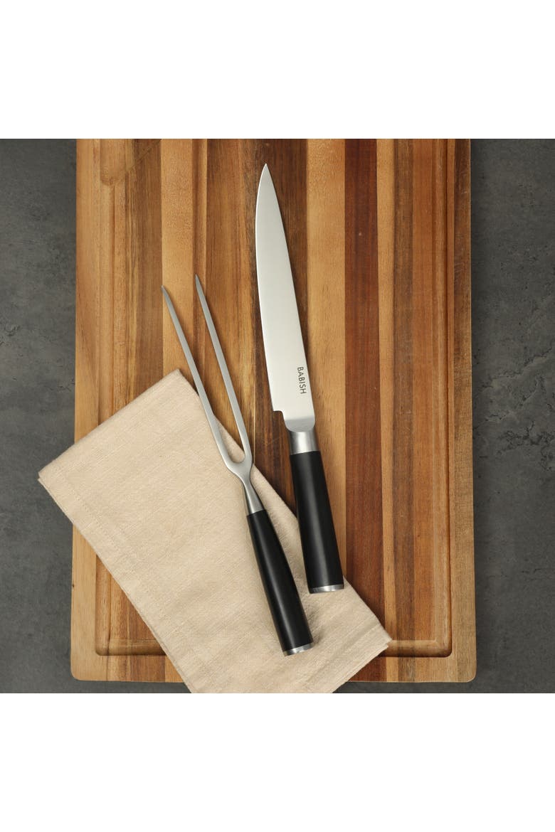 2-Piece Stainless Steel Carving Knife and Fork Set with Ergonomic ABS Handles, Alternate, color, Stainless Steel