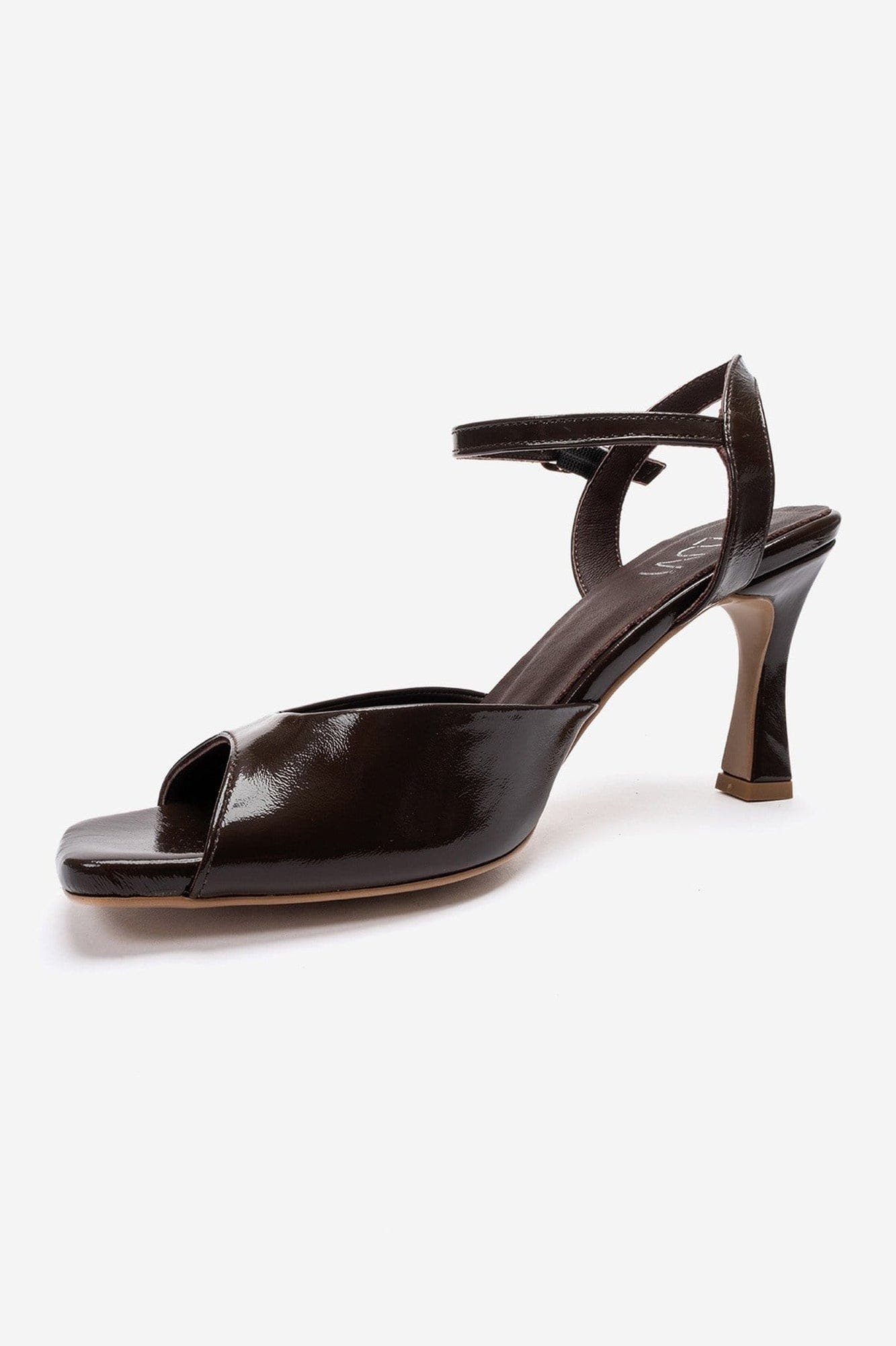 Elvia Leather Stiletto Ankle Strap Sandal, Alternate, color, Brown Patent