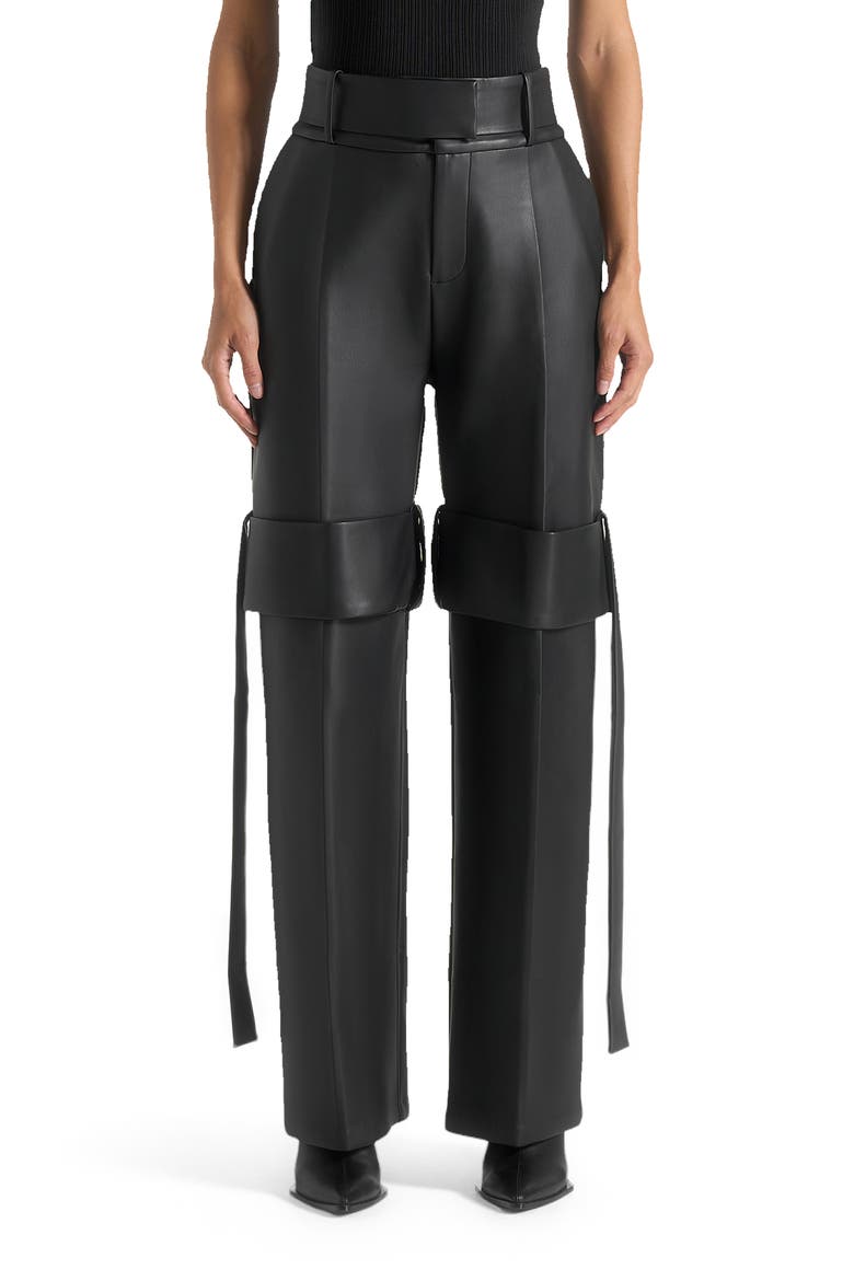 Isabelle Leather Belted Strap Detail Trousers, Main, color, Black