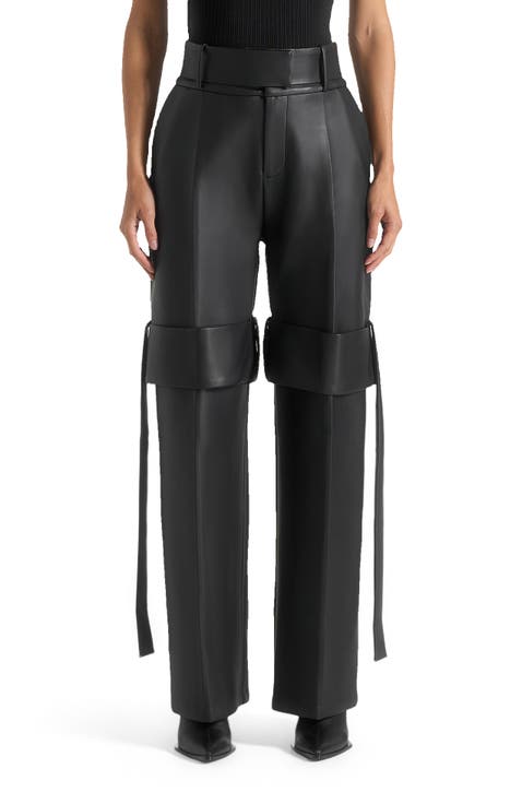 Isabelle Leather Belted Strap Detail Trousers