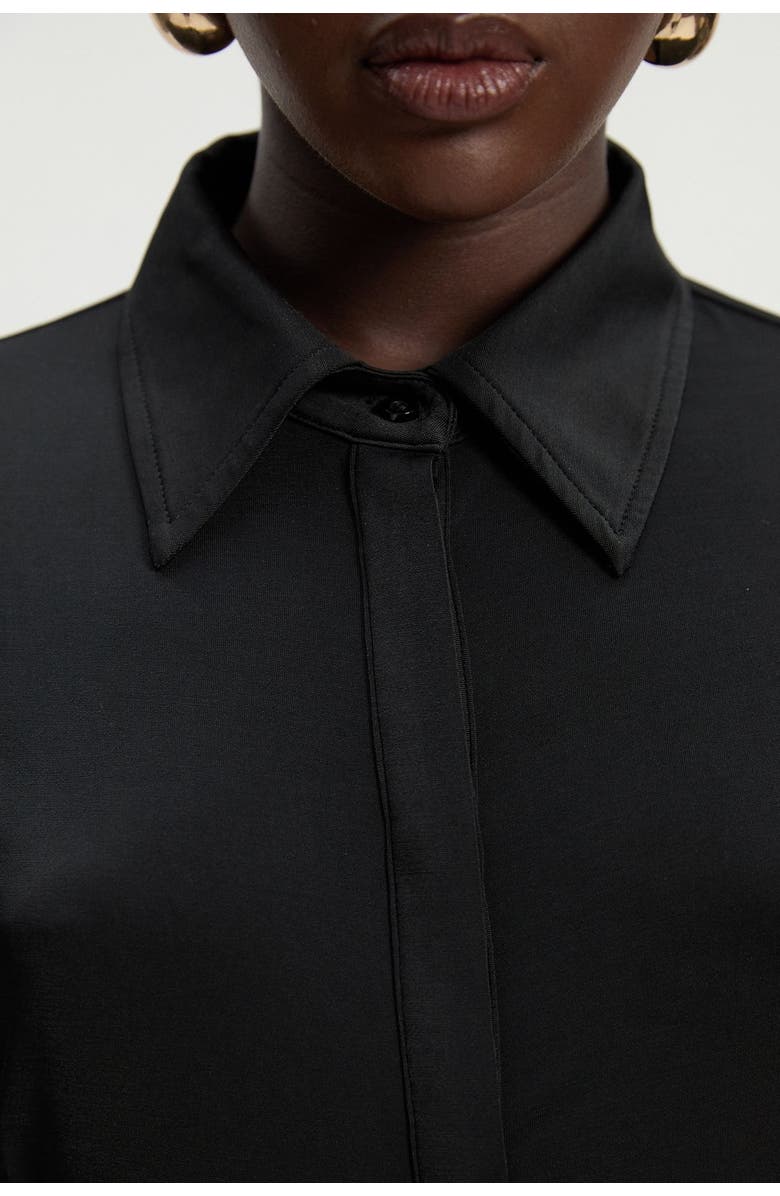 Karen Millen Petite Drapey Crepe Slim Collared Shirt, Alternate, color, Black