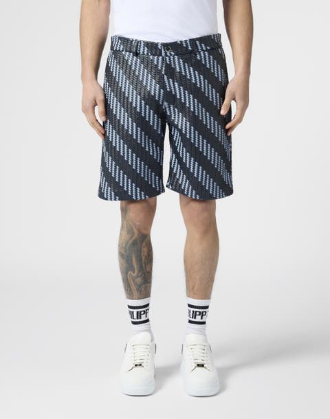 Weaved Leather Shorts Stripes Men