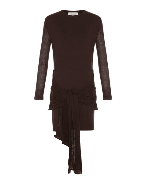 Nomia Sheer Sleeve Draped Front Dress