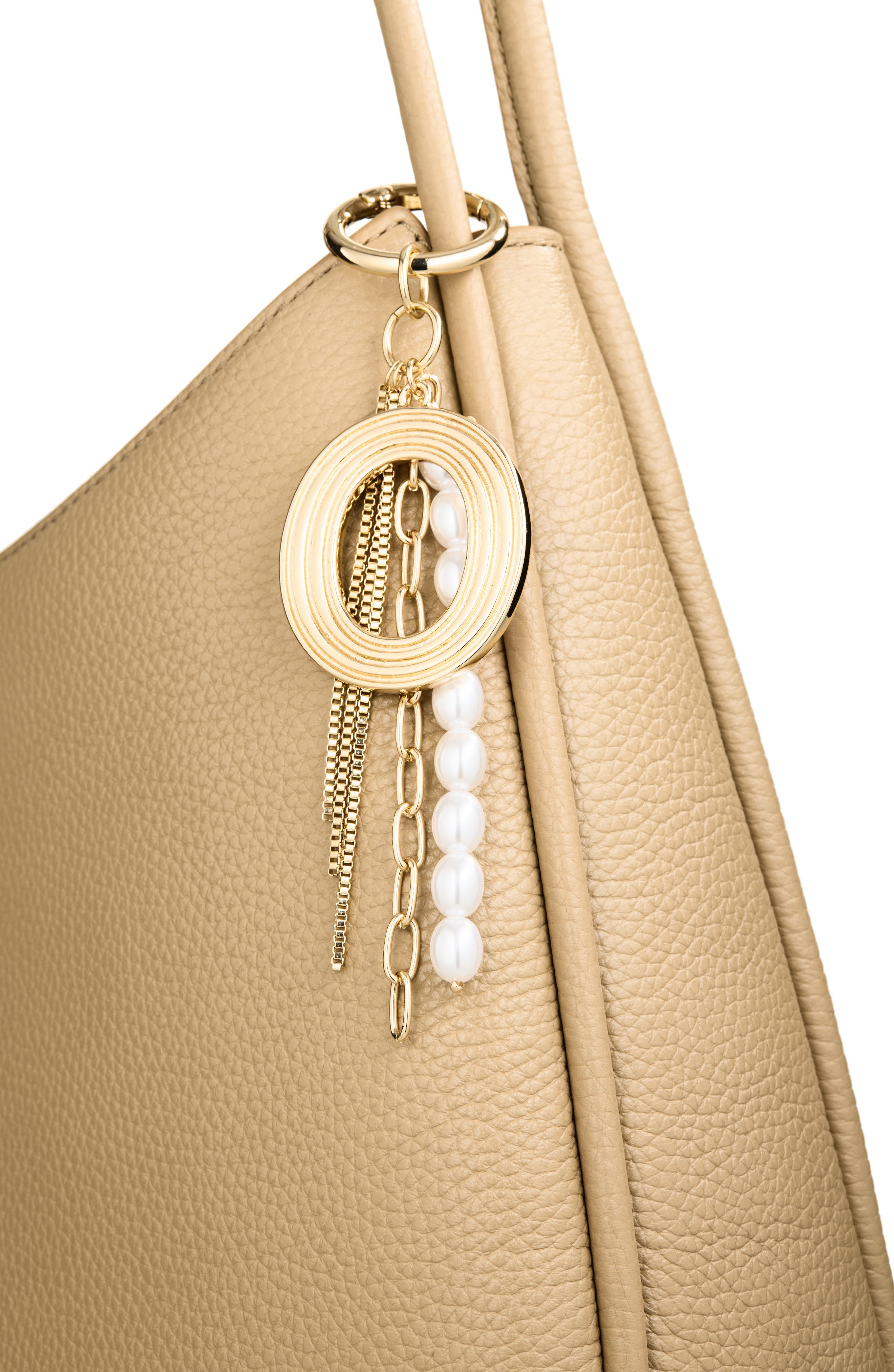Initial Faux Pearl Bag Charm, Alternate, color, O- WHITE- GOLD