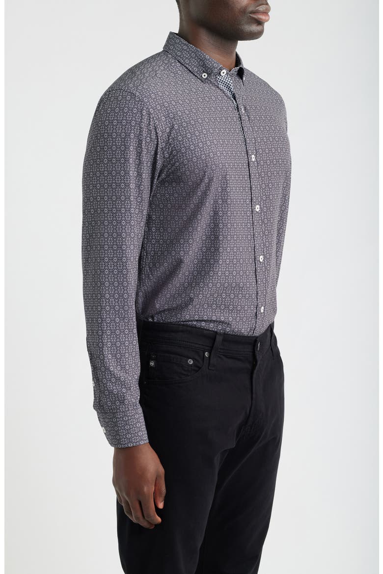 XC+™ Football Print Performance Button-Down Shirt, Alternate, color, BLACK