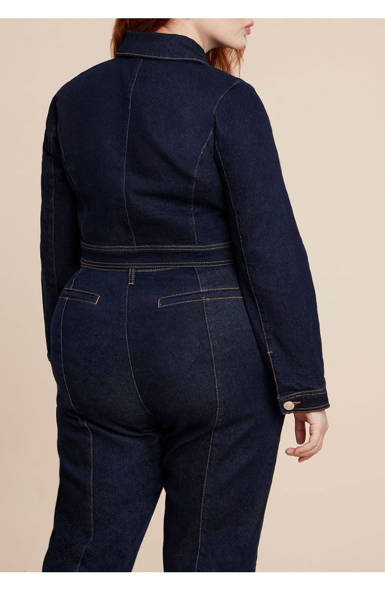 ELOQUII Zip Front Denim Jacket, Alternate, color, True Dark Rinse