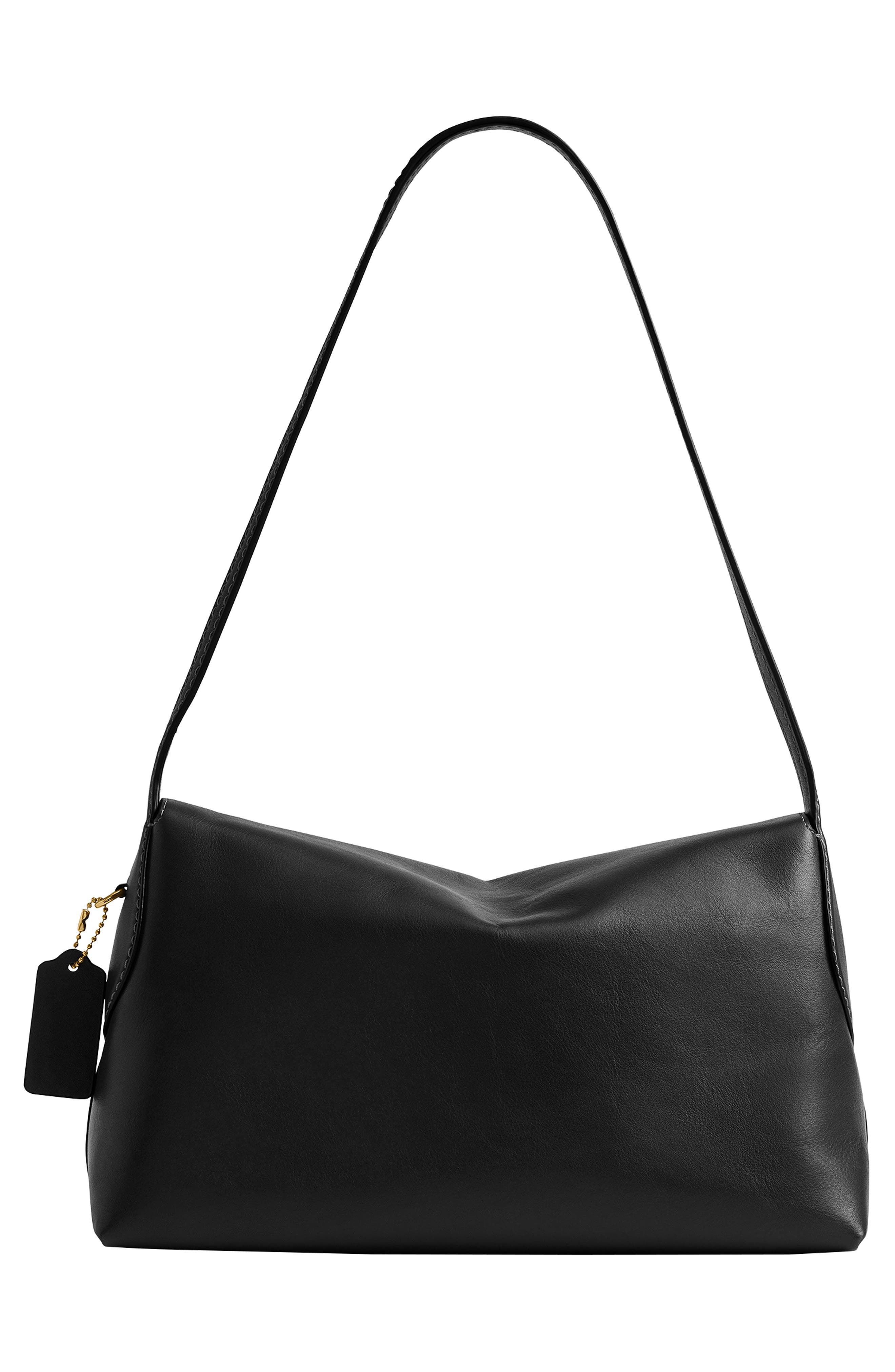 COACH Chelsea 30 Natural Grain Leather Shoulder Bag, Alternate, color, Black