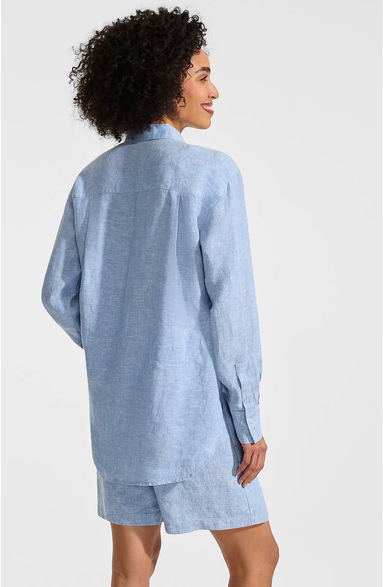 Lands' End Linen Oversized Button Front Shirt, Alternate, color, Soft Blue Linen