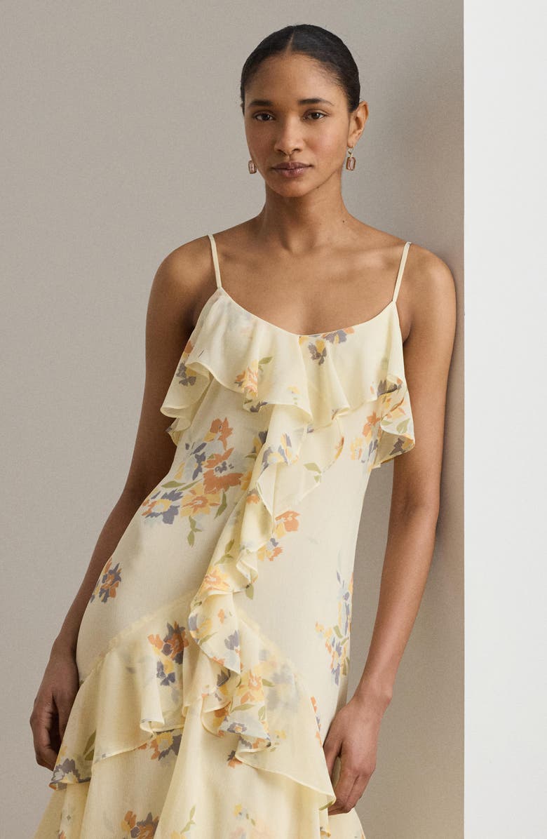 Lauren Ralph Lauren Ruffle Trim Tiered Georgette Gown, Alternate, color, Cream/ Multi