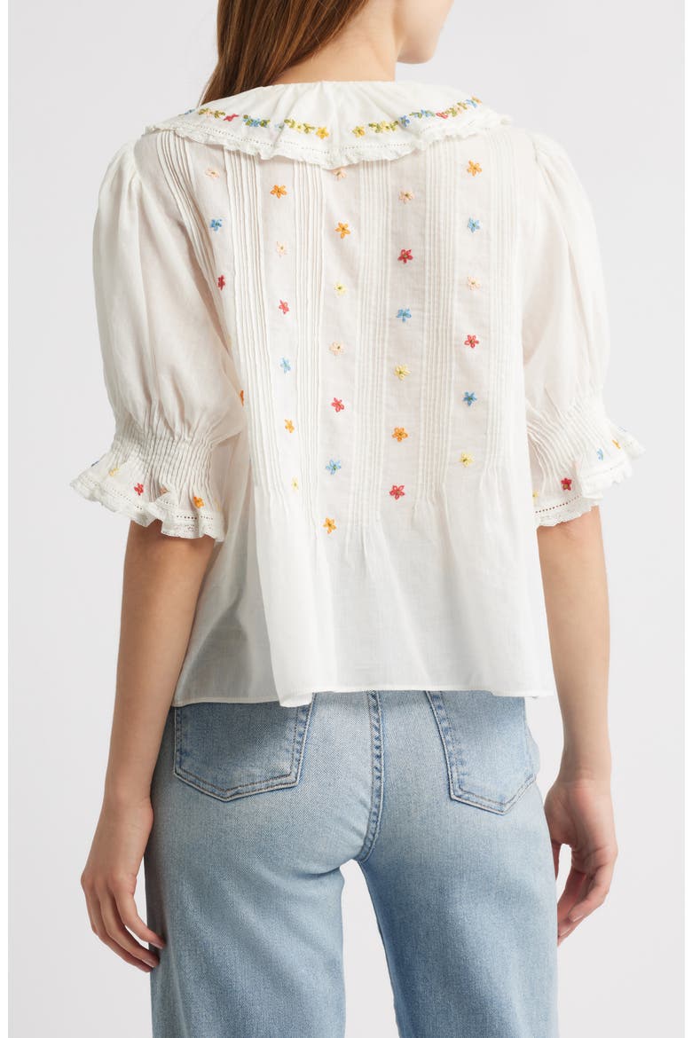 Hettie Embroidered Ruffle Organic Cotton Top, Alternate, color, SEA SALT MULTI