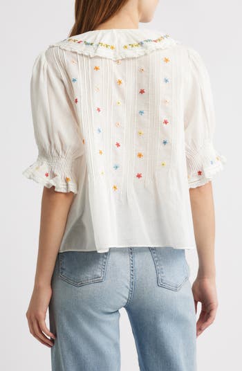 Hettie Embroidered Ruffle Organic Cotton Top