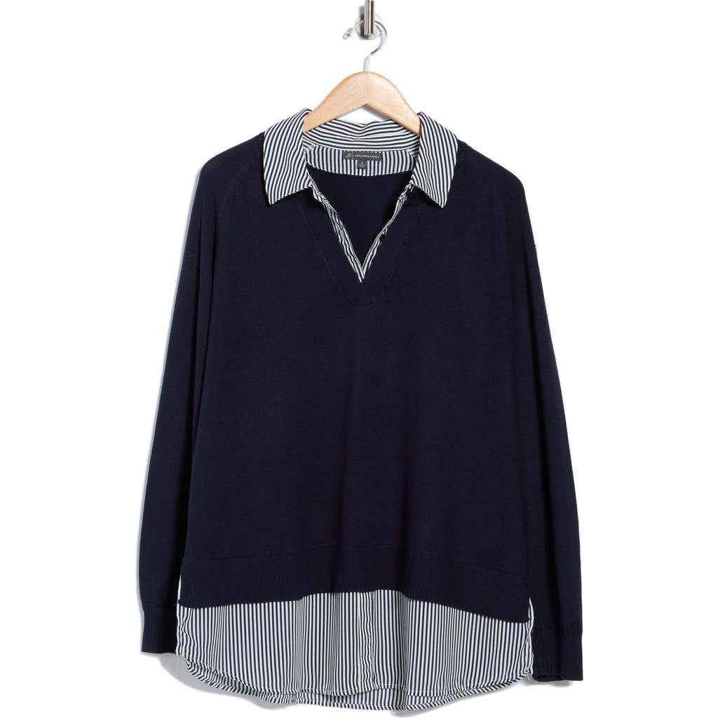 Adrianna Papell V-neck Twofer Sweater In Blue