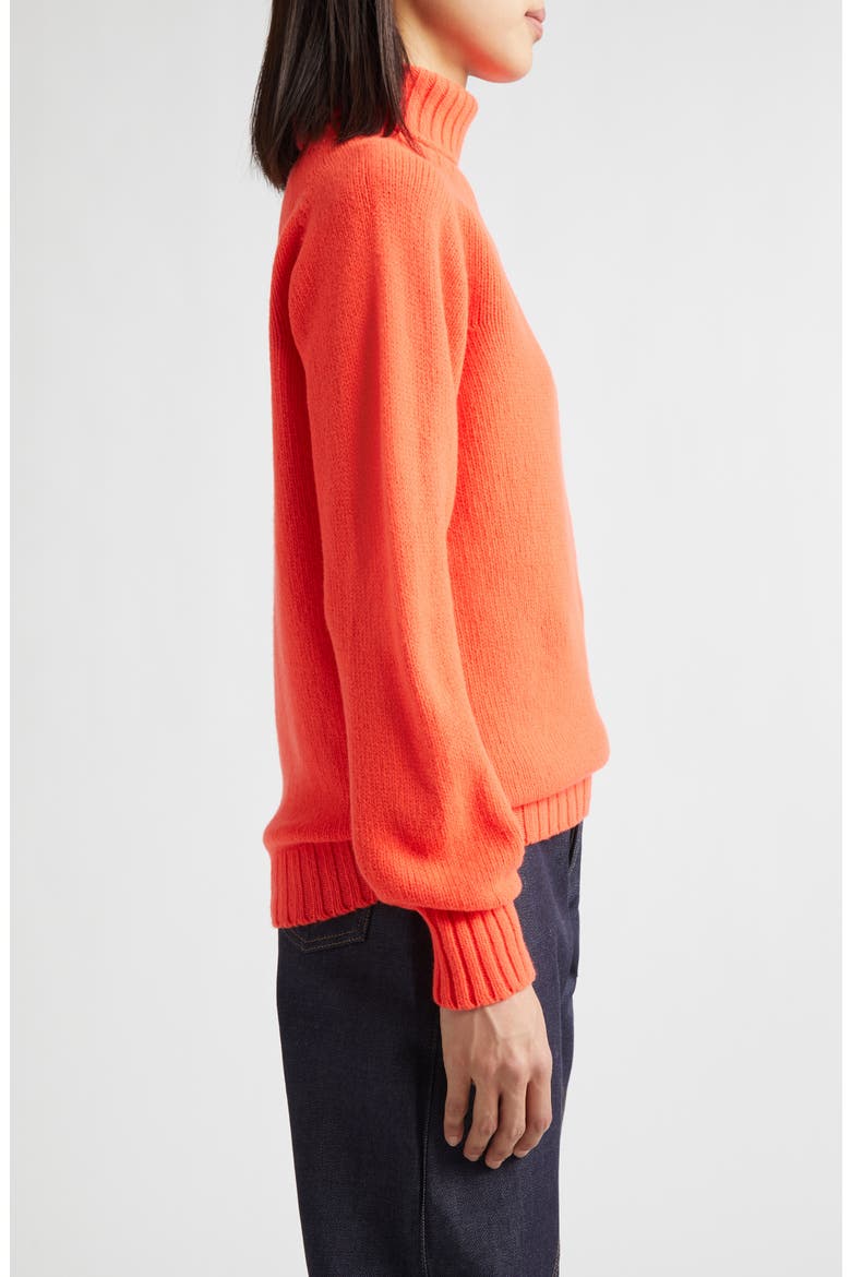 Logo Embroidered Wool Turtleneck Sweater, Alternate, color, NEON ORANGE