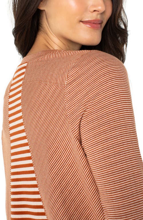 Liverpool Los Angeles Mixed Stripe Long Sleeve Double Knit Jersey Top In Brown