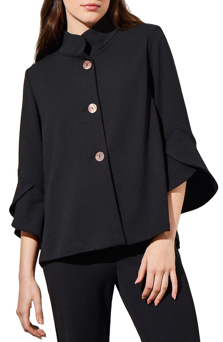 Ming Wang Bell Sleeve Crepe Jacket, Main, color, 