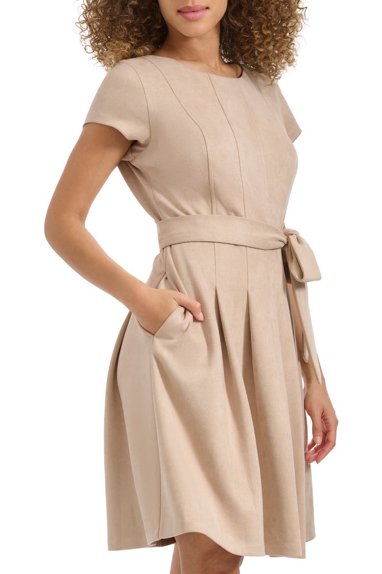 Stretch Faux Suede Minidress, Alternate, color, SAND