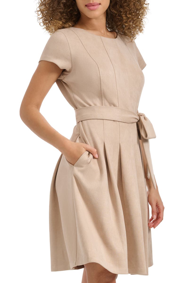 Kensie Stretch Faux Suede Minidress, Alternate, color, Sand